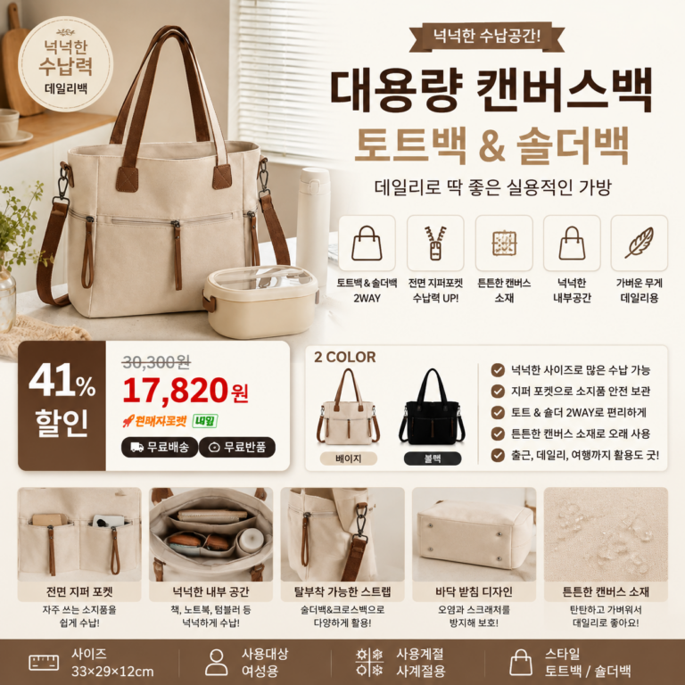 상덕 여성 대용량 캔버스백 숄더백 토트백 데일리 가방 쇼핑몰 브랜드 20대 30대 40대 나일론 노트북 캔버스 미니 라지 뜻 비교 추천