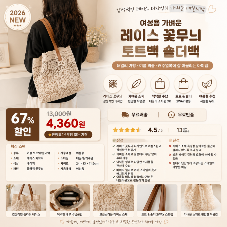 여성용 가벼운 레이스 꽃무늬 토트백 노트북 숄더백 쇼핑몰 브랜드 20대 30대 40대 나일론 캔버스 미니 라지 뜻 비교 추천