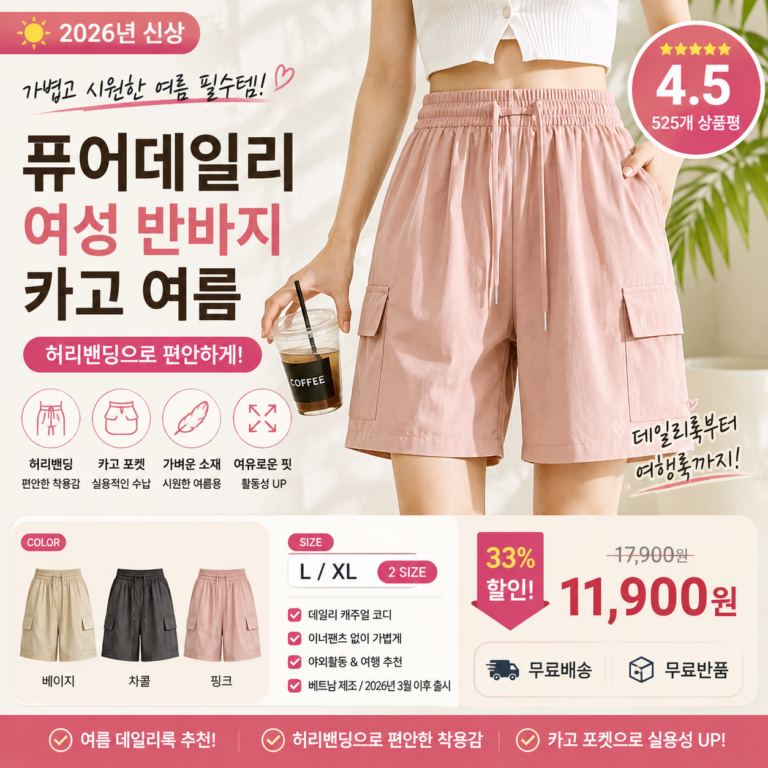 퓨어데일리 여성 반바지 카고 여름 허리밴딩 편한 데일리룩 캐주얼 팬츠 휴가 레깅스 골프 5부 셋업 잠옷 패션 여행 코디 비교 추천