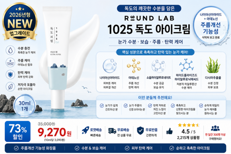 라운드랩 1025 독도 아이크림, 30ml, 1개 나이아신아마이드 아데노신 히알루론산 판테놀 다시마추출물 눈가주름 바르는순서 미백 탄력 수분 보습 효과 추천