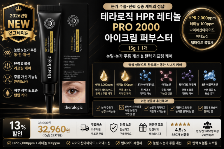 테라로직 [눈밑&눈가주름 동안개선 HPR 레티놀 PRO 2000 아이크림 퍼부스터 화장품 볼륨리프팅, 15g, 1개 HPR 2000ppm 레티놀 나이아신아마이드 아데노신 펩타이드 눈가주름 탄력케어 히알시카 효과 추천