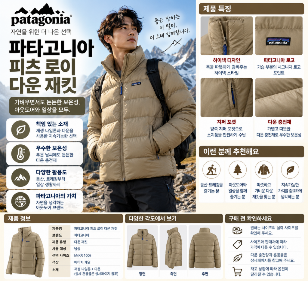 파타고니아 피츠로이 다운 패딩, 사이즈 따라 가격도 달라질까? 제품 이미지