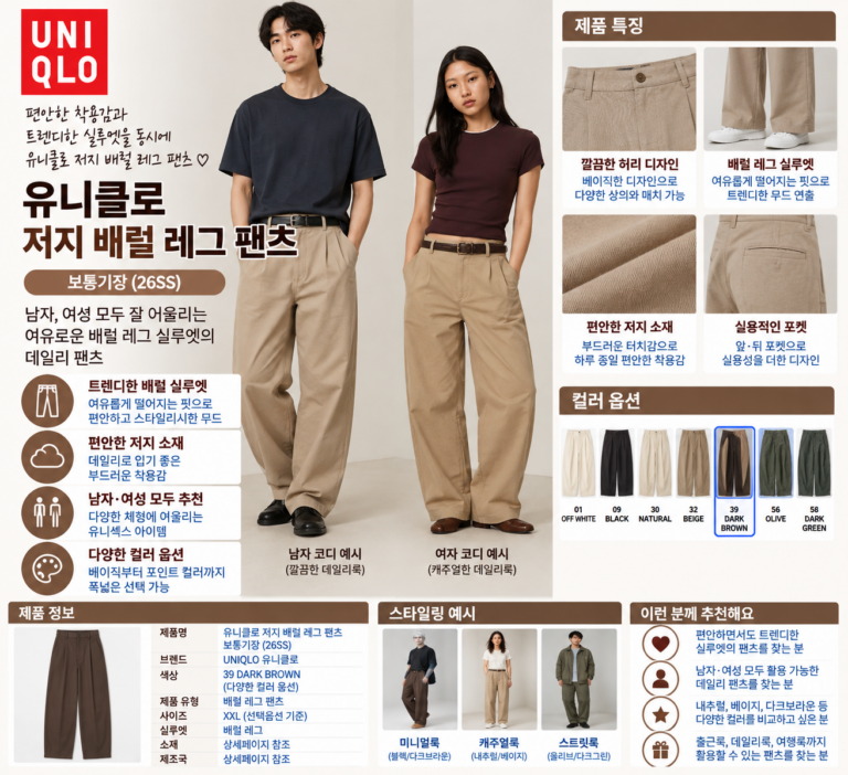 유니클로 저지배럴 레그팬츠, 남자 여성 내추럴 사이즈 뭐가 정답?