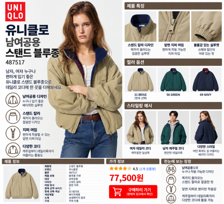 유니클로 블루종 자켓, 남자 여자 코디 한 끗 바꾸는 선택?