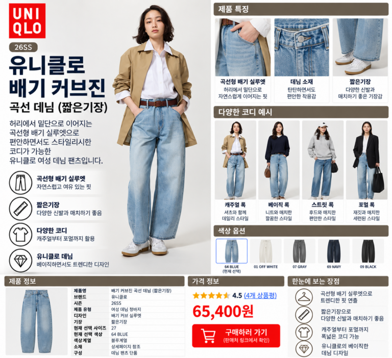 유니클로 배기커브진 사이즈표, 코디 망치기 싫다면?