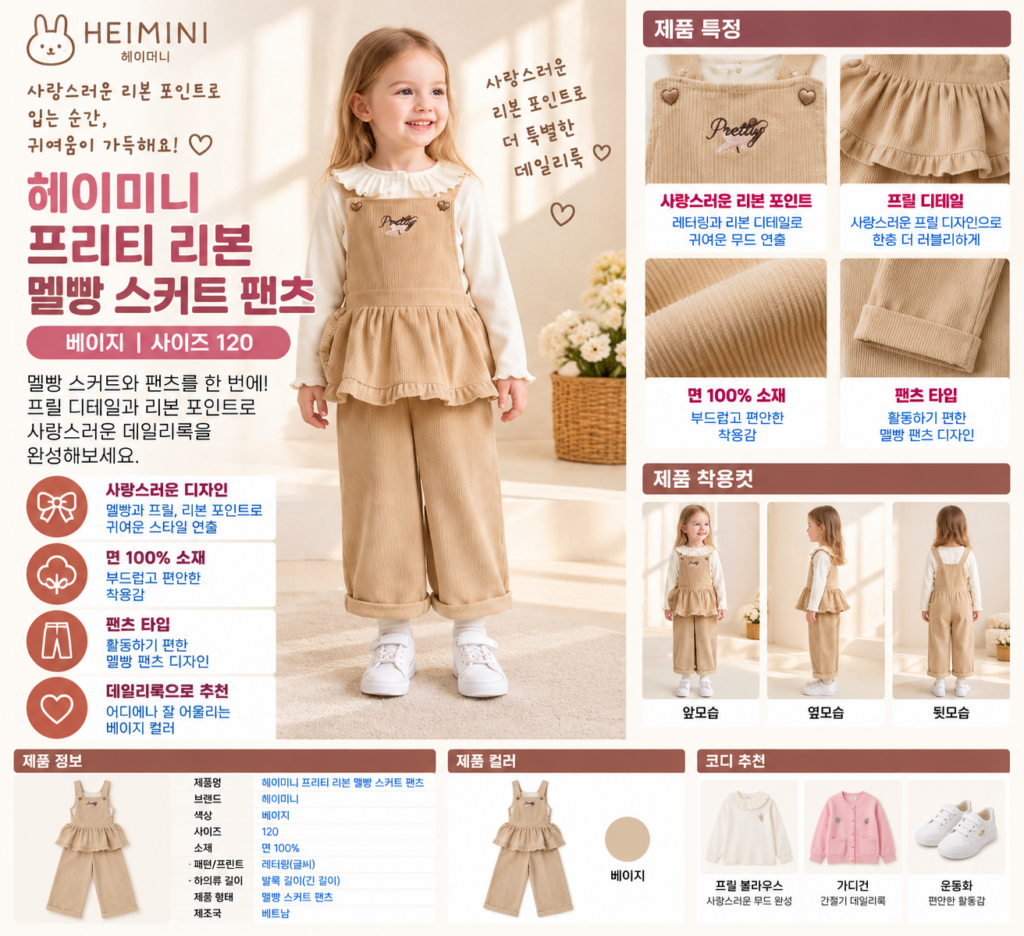 헤이미니 프리티 리본 멜빵 스커트 팬츠, 입는 순간 귀여움 제대로 터질까? 제품 이미지