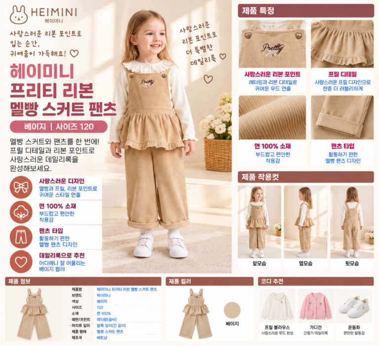 헤이미니 프리티 리본 멜빵 스커트 팬츠, 입는 순간 귀여움 제대로 터질까?