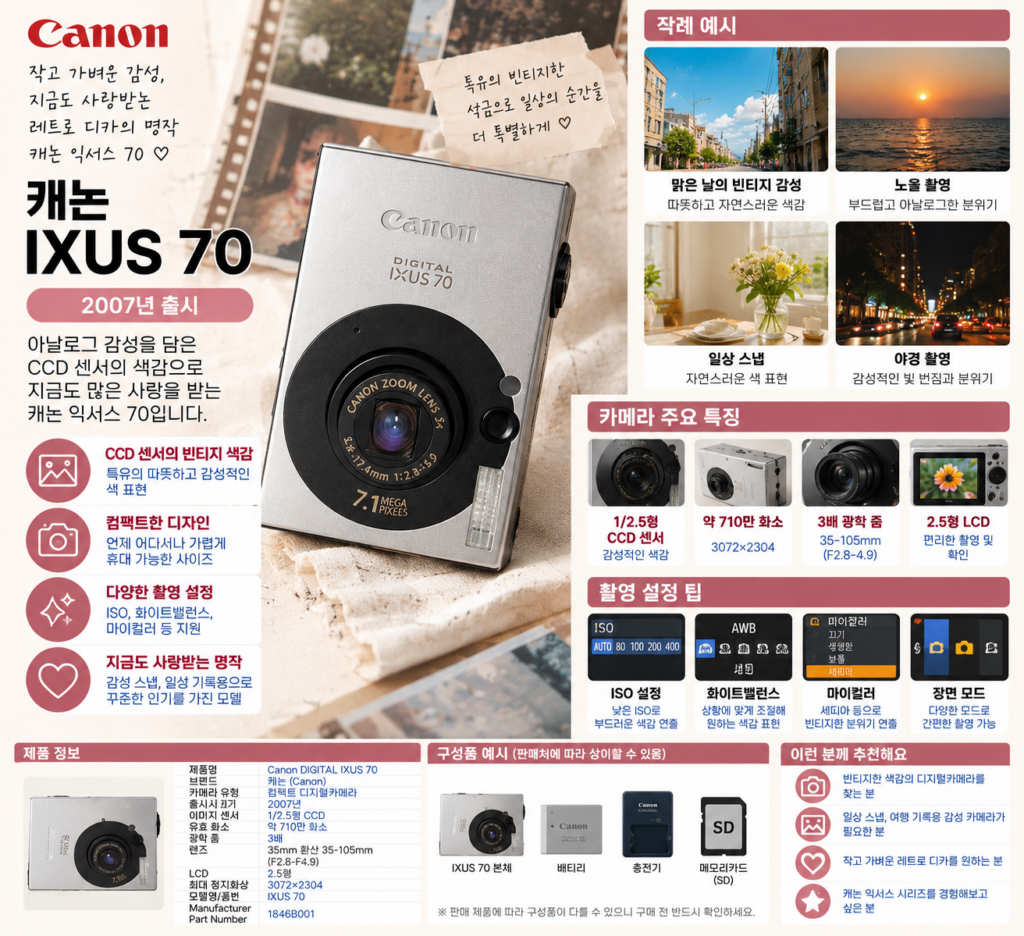 캐논 익서스 70 작례, 설정 사용법 알고 구매하면 빈티지 색감 제대로 나올까? 제품 이미지