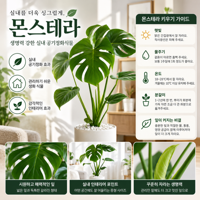 몬스테라 화분 꽃 키우기 물주기, 잎이 자꾸 커지는 비결은?