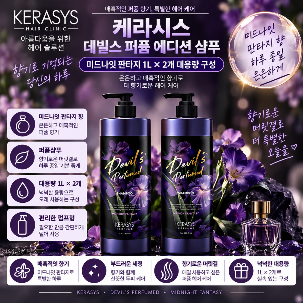 케라시스 데빌스 퍼퓸 에디션 샴푸 미드나잇 판타지 1L 2개 추천, 머리 말린 뒤에도 달콤한 향이 오래 남는 샴푸 찾을 때 제품 이미지