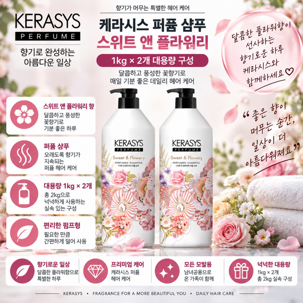 케라시스 퍼퓸 샴푸 스위트 앤 플라워리 1L 2개, 진한 꽃향보다 가볍고 은은한 향을 좋아한다면 제품 이미지
