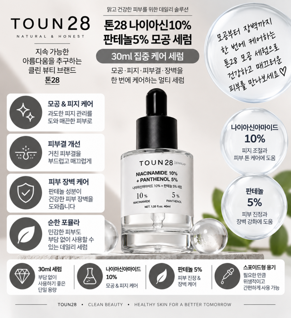 톤28 나이아신10% 판테놀5% 모공 세럼 30ml, 후기와 함께 본 도드라진 모공 피부결 관리 제품 이미지