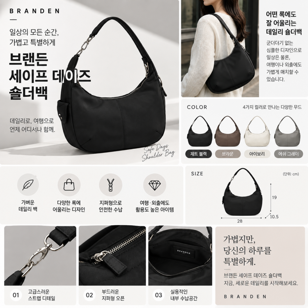 여행 가방 고민하다 눈에 들어온 브랜든 세이프 데이즈 숄더백 제트 블랙 에쉬 그레이 제품 이미지
