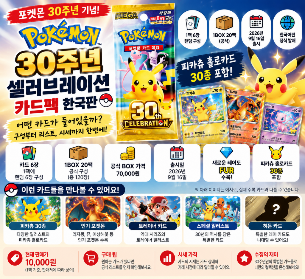 포켓몬 30주년 카드팩 한국판 뭐가 들어있을까? 리스트부터 시세 가격까지 알아봤어요 제품 이미지
