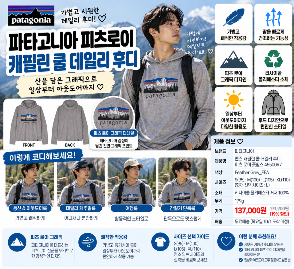 파타고니아 피츠로이 사이즈 어떻게 고를까? 실제 후기까지 살펴보고 선택해봐요 제품 이미지