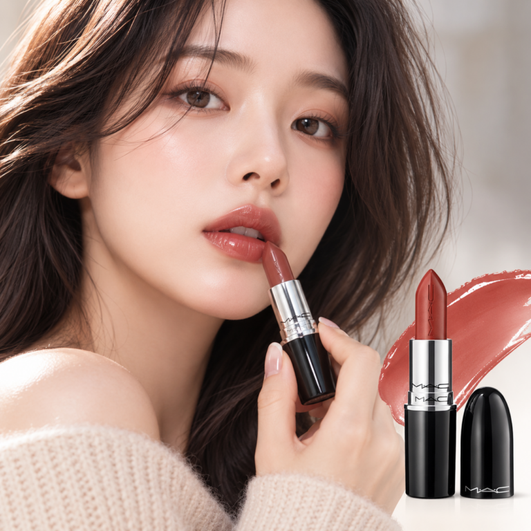 맥 러스터글래스 543호 쉬어 샤인 립스틱 포쉬핏 쿨톤 무화과 립 찾는다면 발색은 어떨까?