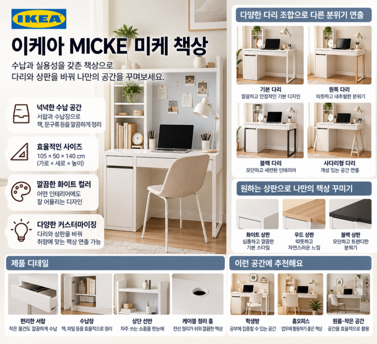 이케아 MICKE 미케 책상 다리 바꾸면 분위기가 달라질까? 원하는 상판에 맞춰 책상 꾸며보기
