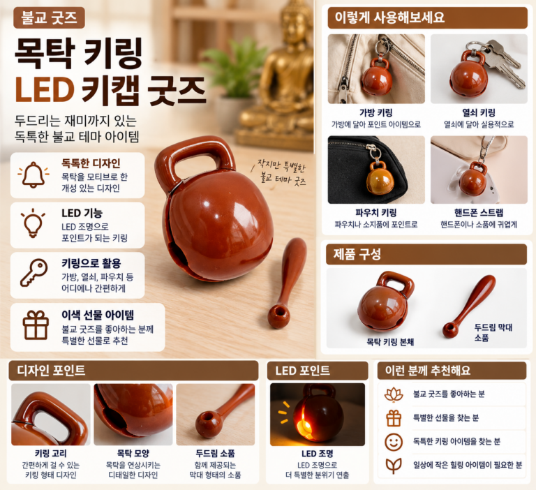 종교 키캡 목탁 두드리는 재미까지 있을까? LED 키링으로 만나는 독특한 불교 굿즈