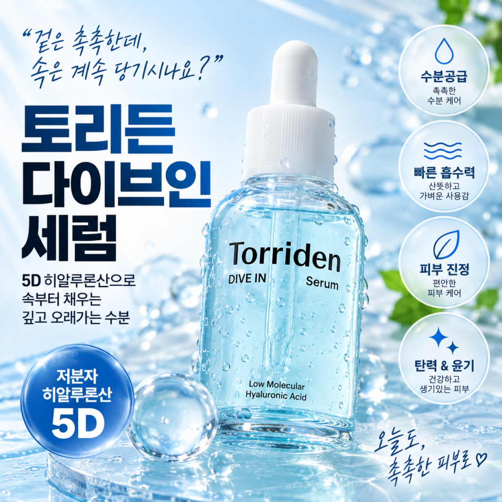 토리든 세럼 추천 다이브인 저분자 히알루론산 세럼 50ml 수분 진정 속보습 겉은 촉촉한데 속당김은 계속 신경 쓰이는 날 깊고 오래 수분 채우기 제품 이미지