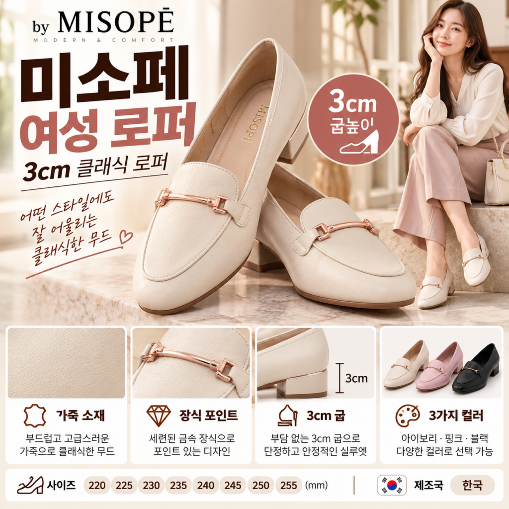 미소페 여성 로퍼 3센치 굽인데 운동화보다 편하다는 후기가 있다고? 제품 이미지